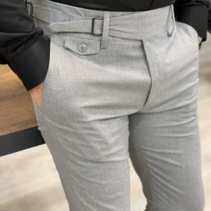 ash grey gurkha pants single buckle